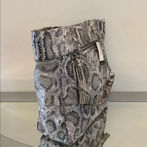 🆕 NINE WEST Caroline Faux Leather Snakeskin Tote NWT Large Purse HandBag Grey - Picture 7 of 15